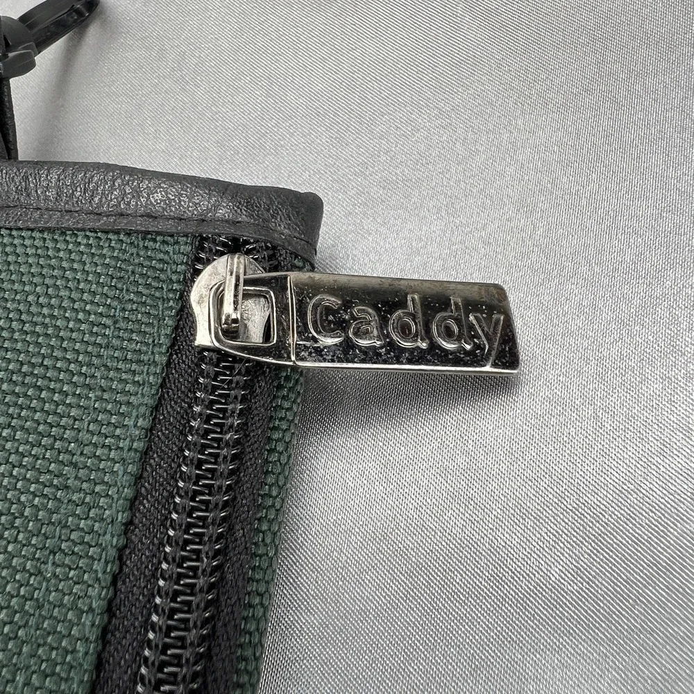Caddy Brand Green Zipper‎ Pouch w/ Carabiner Leather Accents Golf Bag Clip VTG